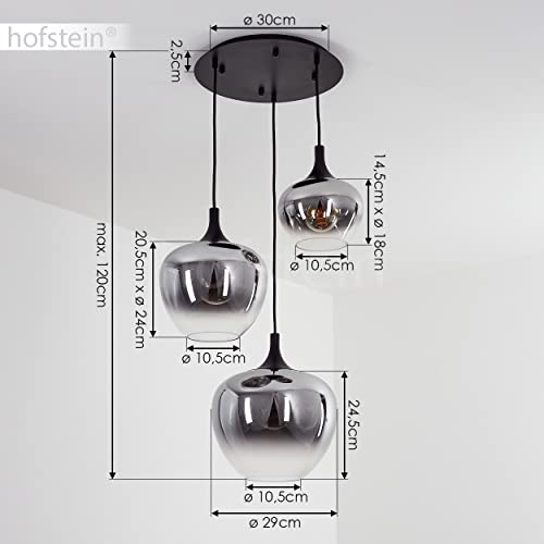 Lampe suspendue E27 hauteur max 120 cm à triple éclairage noir