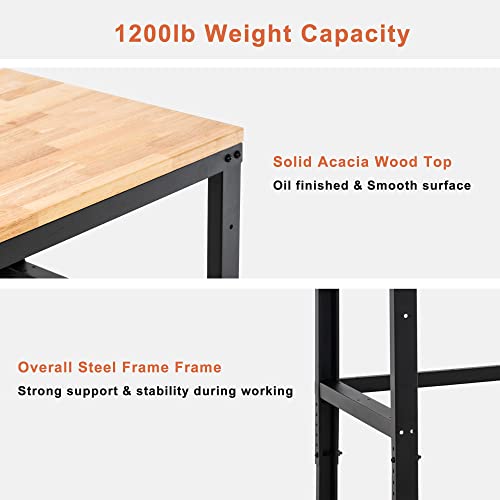 Mcombo 48" Adjustable Workbench With Oak Wood Top, Overall Steel Frame Worktable For Garage, Workstation For Workshop And Home Improvement Wd48 #TOP2