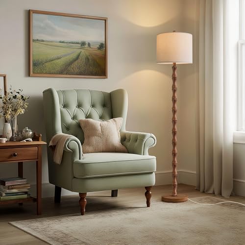 Image of BOBOMOMO 62 inch Rustic Farmhouse Floor Lamp with Remote & Dimmable 9W Bulb, 3 Color Temperatures Tall Resin Standing Lamp, Retro Floor Lamp for Living Room, Bedroom, Office, Nursery, Reading Nock