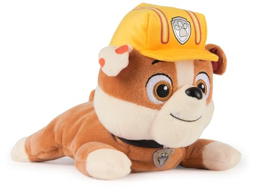 PAW Patrol GUND Rubble Peluche Officiel Lounging Rubble, Animal lesté, Jouet sensoriel pour l'âge 1 et Le Haut, 20,3 cm