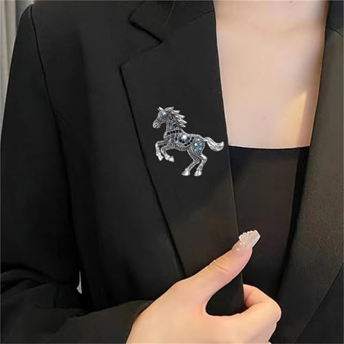 Image of Dreuyet Horse Brooch Pin Horse Racing Suit Lapel Pin for Women Men Rhinestone Antique Gold Horse Animal Brooch Clothing Outfits Accessory Jewelry