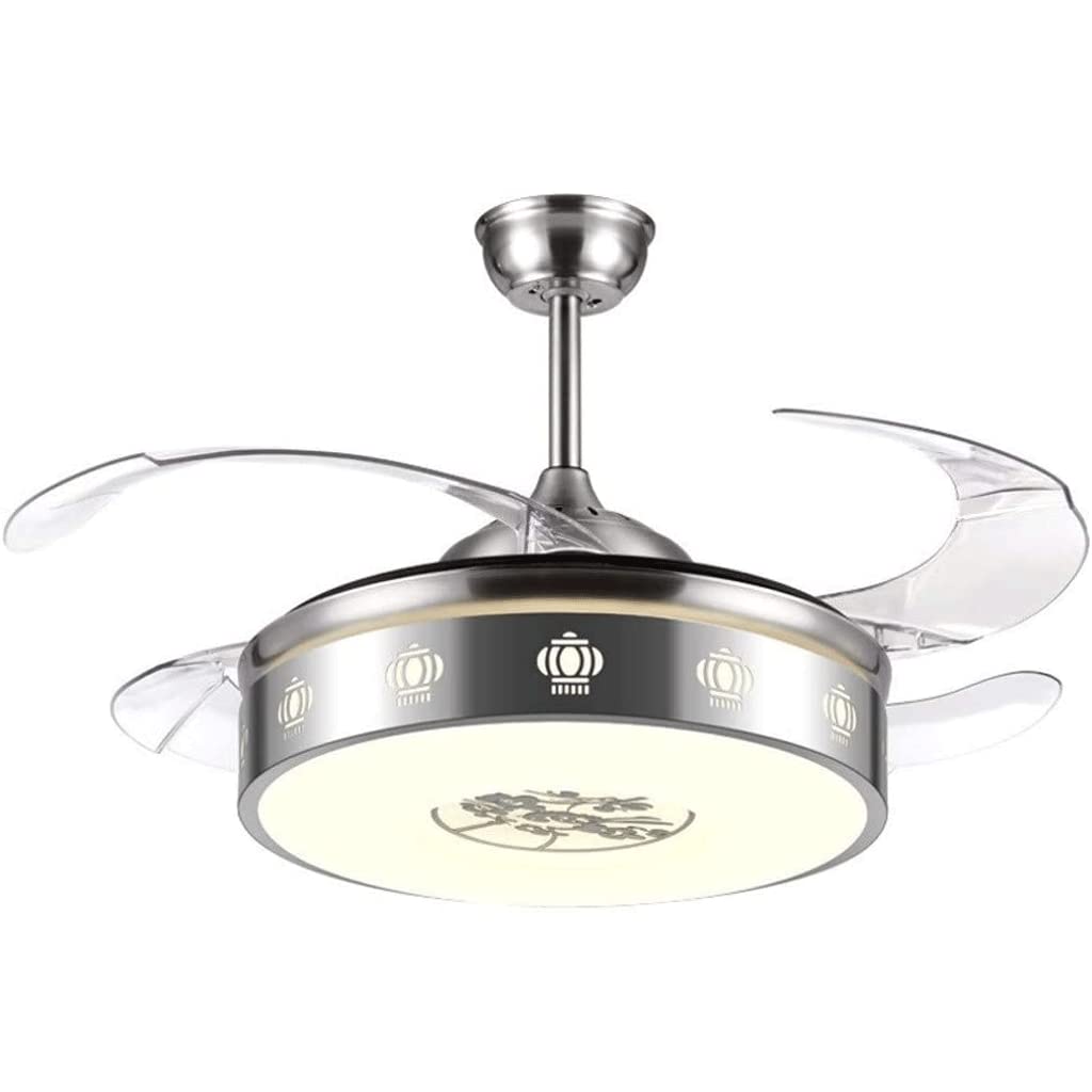 Ventilateur de plafond à LED silencieux avec lampes rétractables argentées
