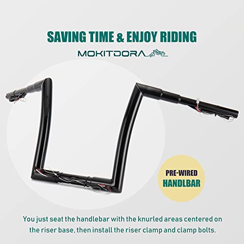 Mokitdora Road Glide Pre-Wired Handlebar 14” Rise 1.5” Fat 1.25" Clamp Monkey Meat-Hook Bar Ape Hanger For Harley 2015-Up Fltrx Fltrxs Fltru, Black #TOP3