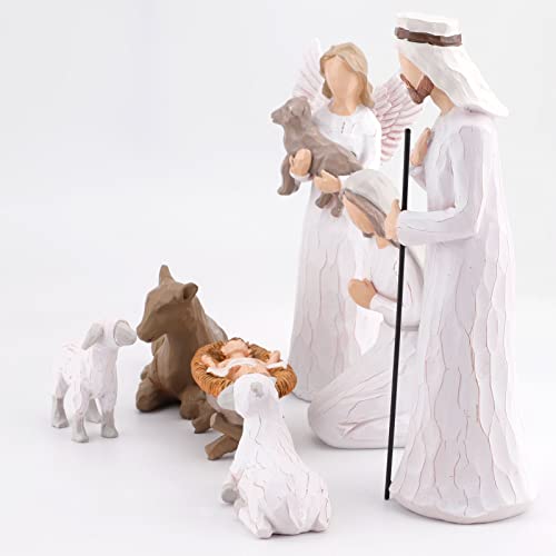 CHUANGLI Krippenfiguren Set, Handbemalte Krippenfiguren, 7 Krippe Handbemalte Harzfiguren, JesusBaby, Maria, Josef, Esel, Engel und Zwei Schafe, Weihnachtsdeko Geschenke