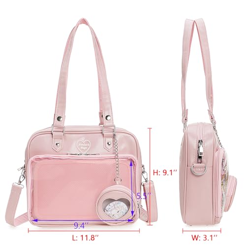 Image of Square Kawaii Ita Bag Crossbody Shoulder Backpack With Insert Pin Display | Large Space For Dolls & Badges, For Anime Kpop Lovers Daily Outings