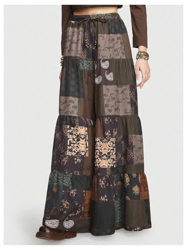 Verdusa Women's Hippie Ruffle Flowy Wide Leg Pants Elastic Waist Vintage Loose Palazzo Pants4