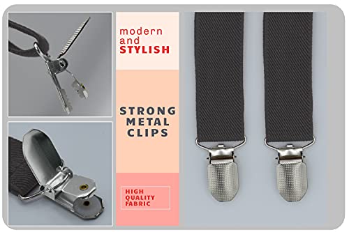 Trilece Suspenders for Boys Kids Girls and Toddlers - Adjustable Elastic 1 inch Wide Y Shape Suspender Strong Clips (6 Years to 5 Feet Tall, Grey)