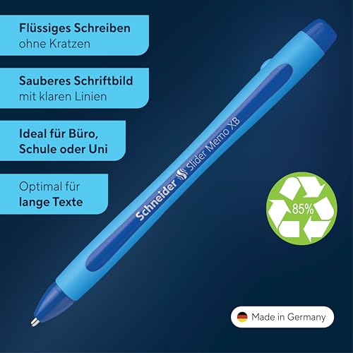 Schneider 75020 Slider Memo XB Kugelschreiber (mit Kappe, Strichstärke: XB, Schreibfarbe: rot/schwarz/blau/grün) 4er Pack
