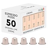 BrewBlack Crema Coffee Capsules - 50 Aluminium Coffee Pods Compatible with Nespresso Original line, Medium Roast - Intensity 8/12, Made in Italy