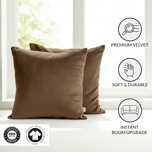 Image of HOMEMONDE Velvet Cushion Covers Set of 5-20x20 Inch Decorative Pillow Cover for Sofa, Couch, Chair, Brown