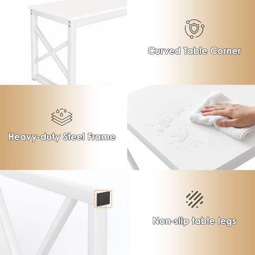 Image of VECELO 43.3 inch Kitchen Dining Table Set for 4, Heavy-Duty Steel Frame & Wood-Grain Tabletop, Space-Saving Dinette Sets with 2 Benches for Breakfast Nook and Small Space, White