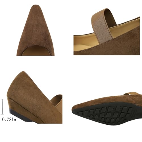 Women's Suede Pointed Toe Mary Jane Walking Shoes Elastic Band Elegant Lightweight Ballet Flats Casual Comfortable Low Wedge Dress Shoes3