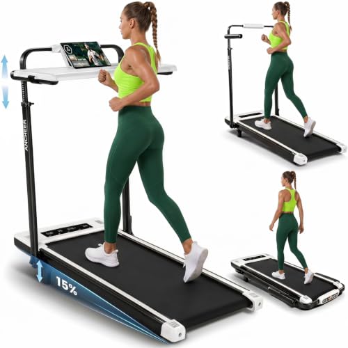 Image of ANCHEER Walking Pad Treadmill with Desk, 3.5HP Foldable Treadmill with 15% Incline & Handle Bar, Ultra-Quiet, 450LBS Capacity, 2s Quick Folding, Compact Treadmills for Home Office