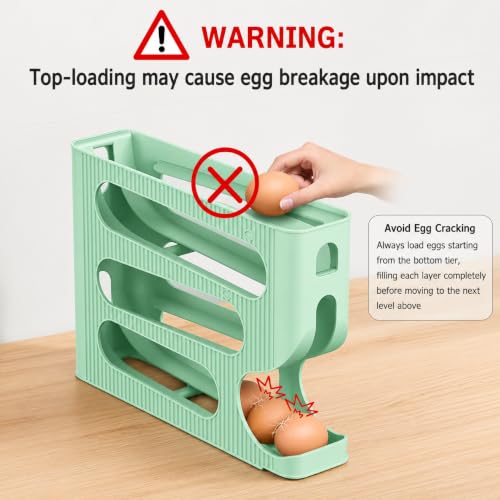 Image of 30 Eggs Tray Storage Box Baskets Holder Dispenser Refrigerator Space-saving Stackable Plastic Automatic Roller Organizer Storage Containers For Kitchen Tools Items (Mint Green)