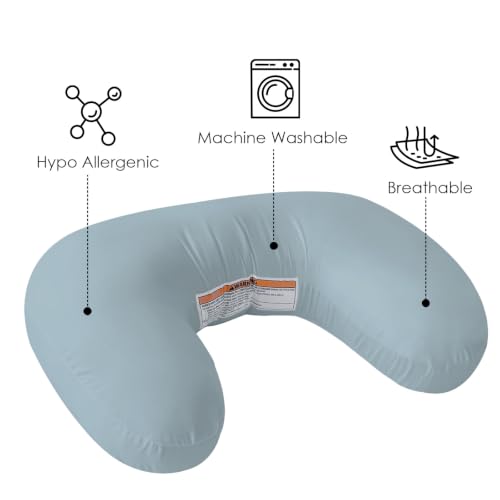 Image of Plushii U-Shaped Nursing Pillow with Washable Cover,Blue | Ergonomic U-shaped breastfeeding support pillow for mom and baby, featuring a soft, breathable and washable cover