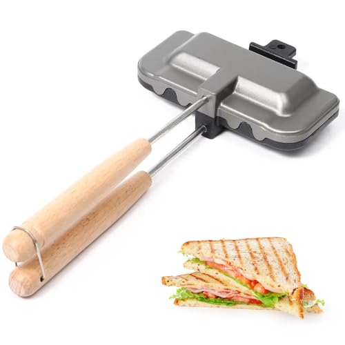 OnePine Toasted Sandwich Maker Double, Camping Toastie Maker with Heat-Resistant Handle, Breakfast Sandwich Maker, Multifunction Pancake Pan Non Stick for Home Outdoors Cooking