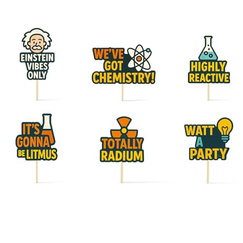 Image of Just Party Science Theme Happy Birthday Cake Topper & Birthday Props for Kids | STEM Cake Toppers for Cake Decoration & Photo Props / Muffin Toppers | Set of 6 Props + 1 Topper