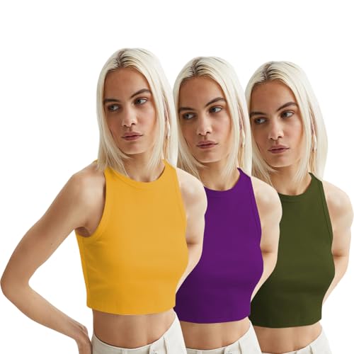 Image of KERI PERRY Tops for Women Crop Top for Women's Tank Activewear Tee Sports Western Casual Cotton Camisole Pack of 3 Combo