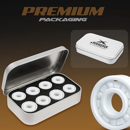 Image of JASPO UltraSpin Full Ceramic Bearing, ABEC-9 Precision 8x22x7 mm, Ultra-Smooth, High-Speed Performance, Ideal for Inline-Roller Skates-Speed Skates-Skateboards - White - 9g Lightweight (Pack Of 8pc)