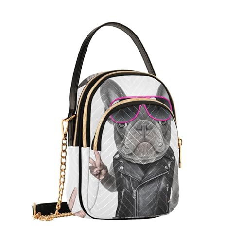 Funny French Bulldog White Women over Shoulder Purse Quilted Cell Phone Purse Chain Strap Cute Zipper Satchel Crossbody Tote2