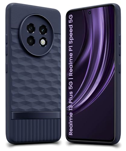 Image of WOW IMAGINE Back Cover for Realme 13 Plus 5G | Realme P1 Speed 5G with Hexa Cube Design | Soft Rubberised Case | Inner Velvet Fabric | Matte Silicone Flexible Mobile Case | Camera Protection - Blue