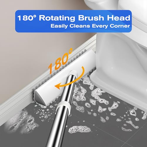 Image of Shower Brush for Cleaning, 2-in-1 Swivel Floor Scrub Brush with Long Handle