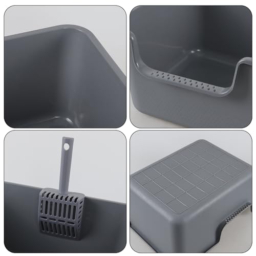 4 cajas de arena para gato de plástico abierto, gris miniatura 4