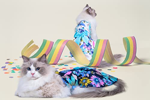 Msnfoasm 2Pcs-New Spring Summer Puppy Dog Dress,Cute Colored Sun Flower Dog Bow Skirt For Small Girl Dogs(White&Navy Sunflower,L) #TOP7