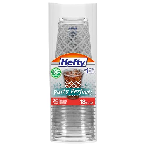Image of Hefty Party Perfect Printed Clear Plastic Cups, 18 Ounce, 20 Count