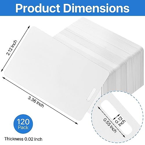 Akamino 120 Pcs Blank Credit Cards with Slot Punch on Short Side,CR80 30 mil Standard White PVC Cards, Plastic Credit Card for Business Office Custom ID Badges Staff ID Card