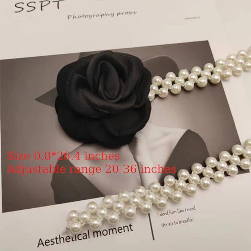 Pearl Flower Belt for Women Skinny Elastic Pearl Belts Bridal Wedding Waist Belt White Camellia Stretchy Chain Belt for Dress2