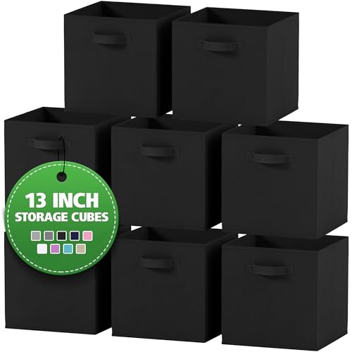 Fabric Storage Cubes for Cube Organizer – 8 Pack Heavy Duty Storage Bins – 13 Inch Cube Storage Bin, Use As A Clothes Storage Box In Closet, Baskets For Shelves or Cubbies Storage bins (Black)