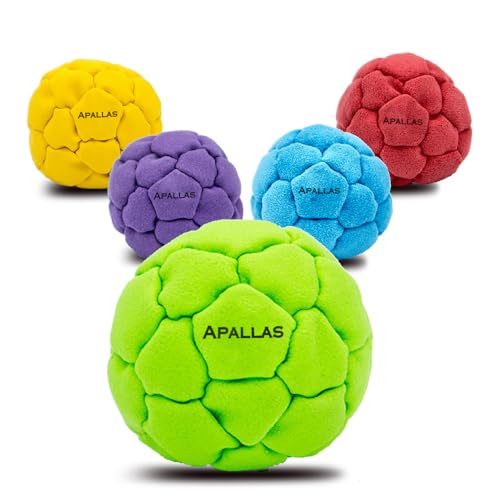 Apallas Hacky Sack and Footbag | No-Bust Stitching for Hard Kicking | 32 Panel Symmetry for Balance Tricks and Stalling | Professionally Hand-Stitched with Suede Material - Pack of 1 (Lime Green)