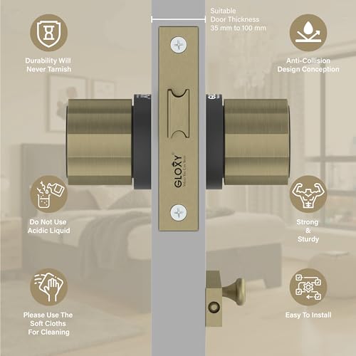 Image of Gloxy Mortise Keyless Lock Handle for Mortise Baby Latch Main Door Lock Store Room Without Key Pull Handle Set with Brass Baby Latch for Home |Antique & Black Finish (2 Years Warranty, Pack of 1)