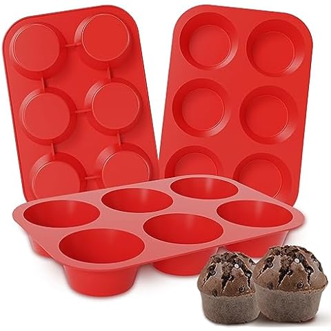 CAKETIME Jumbo Muffin Pan, 3.5 Inch Silicone Texas Muffin Pan 6 Cup Large Cupcake Pan Nonstick BPA Free Cover