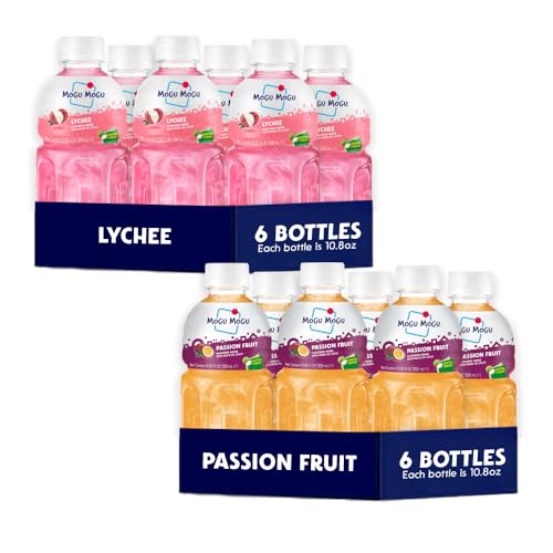 Mogu Mogu Lychee & Passion Fruit Juice with Nata de Coco – Refreshing Tropical Drinks with Chewy Coconut Jelly, 10.8oz Bottles (Pack of 12, 6 Each) – Sweet, Tangy, and Fun Variety Pack image 4
