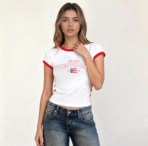 Puerto Rico Shirt for Women Puerto Rican Shirts Boricua Tshirt Graphic Printed Crop Top Casual Summer Tees — view 5