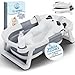 Bañera Plegable Bebe Portatil desde Recién Nacido Hasta 24 Meses + Cojín Panda Ergonómico Grande y Acolchado + Patas Antideslizantes Bañeras para Bebés Fácil de Limpiar Banheira Casa o Viaje | VALBABY