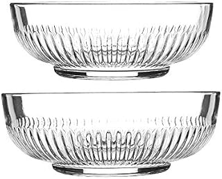 Argon Tableware 2 Piece Campana Glass Serving Bowls Set - Vintage Clear Kitchen Mixing Snack Bowl Dishes - 2 Sizes