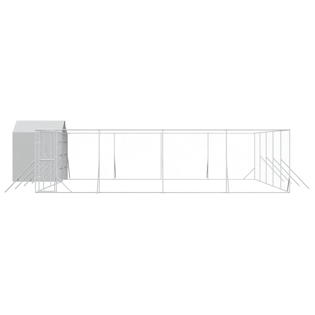 Cuccia per cani con tetto in acciaio zincato argentato, 10 x 10 x 2,5 m, grande recinto per cani e piccoli animali, protezione sicura per giardino, terrazza, casa