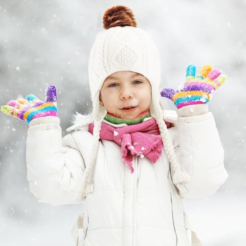 Mepase 2 Pcs Girls Knit Hats Kids Winter Hats for Girls with Ear Flaps Fleece Lining Toddler Warm Baby Caps for 2-3t, 4-5t2