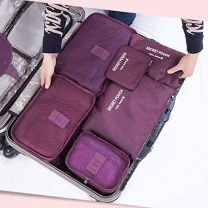 Image of 6 in 1 Polyester Secret Pouch Travel Bag Packing Cubes Laundry Bag with Undergarments & Cloth Storage Organizer Travelling Set /Suitcase Cloth Cube Bag