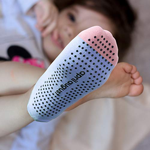 Non Skid Grip Cotton Socks for Kids, Perfect for Daily wear, Yoga, Dance, Barre, Ballet (US, Age, 4 Years, 7 Years, Pink Kid and Mom M Set (2 Pairs))4
