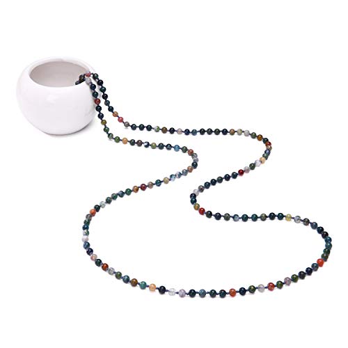 Pernnla Pearl Long Indian Agate Beaded Necklace Handmade Endless Jewelry For Women Girls Knotted Strand Fashion Wrap Necklace In Christmas Gift For Her #TOP3
