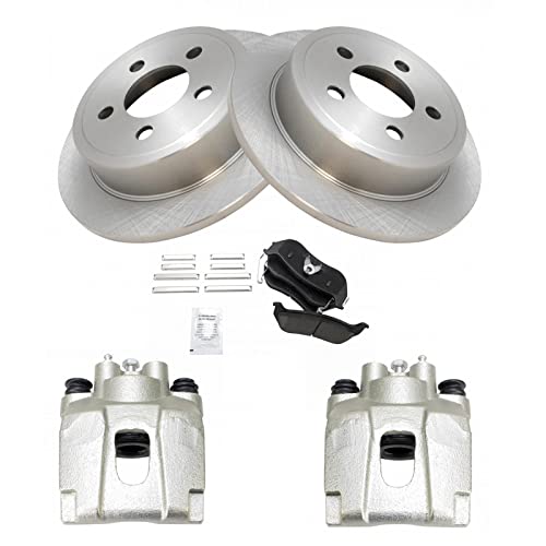 Image of TRQ Rear Brake Pad and Rotor Set Ceramic Solid Rotors Calipers | For 2003-2007 Jeep Liberty 2003-2006 Wrangler