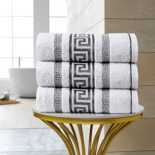 JoyCub Luxury Towel Set – 3x Hand Towels, 3x Bath Sheets & 2x Jumbo Bath Sheets | Soft Cotton | Greek Key Design | Quick Dry & Highly Absorbent | Bathroom Towel (White, 3x Hand Towel: 50 x 85 cm) - Cosy Home Interiors JoyCub Luxury Towel Set – 3x Hand Towels, 3x Bath Sheets & 2x Jumbo Bath Sheets | Soft Cotton | Greek Key Design | Quick Dry & Highly Absorbent | Bathroom Towel (White, 3x Hand Towel: 50 x 85 cm)