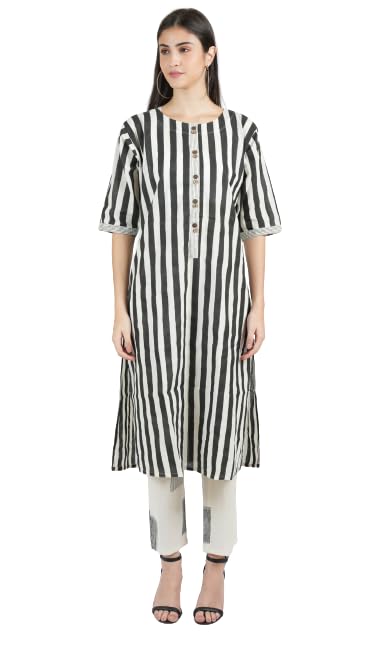 SILKWAVES Slammer White Kurta and Space Crossed White Pants - Cotton Kurta and Space Crossed White Pants Set