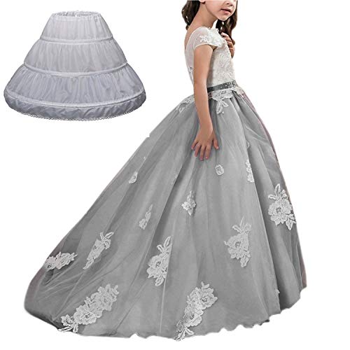 Girls 3 Hoops Petticoat Half Slip Flower Girl Crinoline Skirt 2-12 Years White