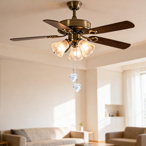 Image of 2Pack Glass Heart Ceiling Fan Pull Chain, Crystal Suncatcher Fan Lamp String Pulls Decorative Extension, 14 Inches Ball Chains Extender Ornament with Connector