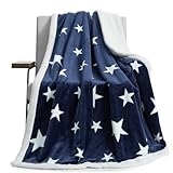 Cozy Bliss Thick Warm Sherpa Fleece Star Blanket, Double Sided Patriotic Throw Blanket Fluffy Soft Fuzzy Thick Blanket for Couch, Bed and Gifts(Navy Blue, 50' x 60')